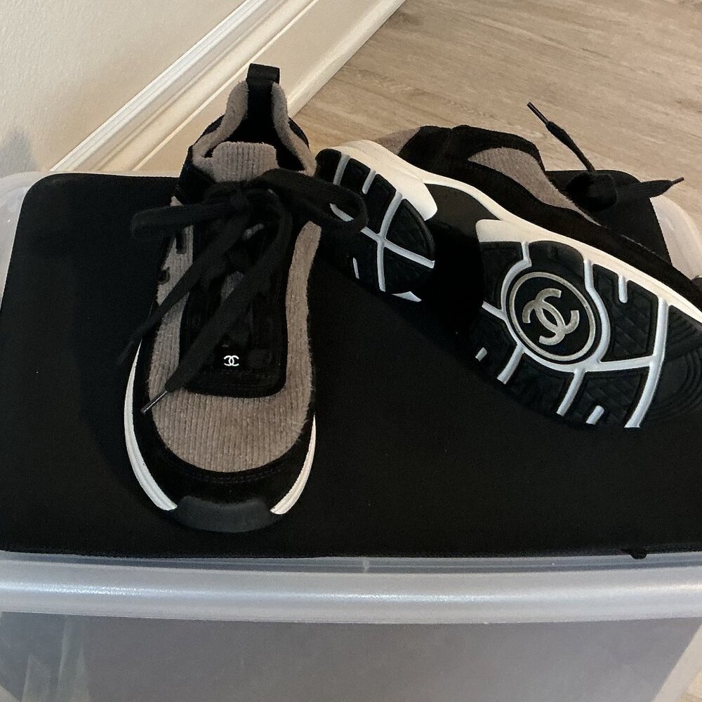 Chanel Grey Knit Fabric sneakers size 37 - Picture 2 of 5